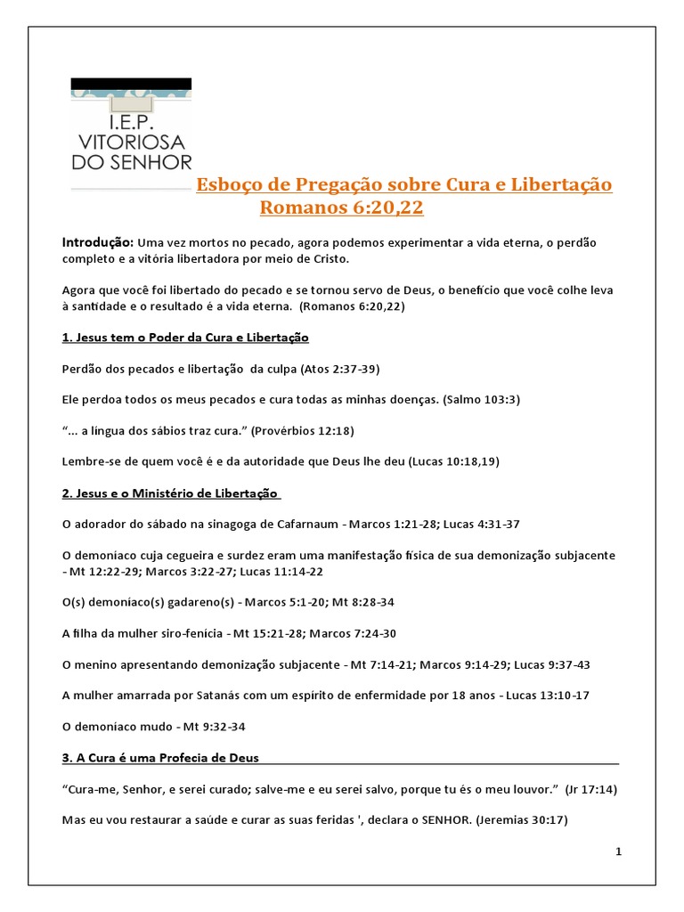 Esboço de Pregação Sobre Cura e Libertação Romanos 6 | PDF | Religião e ...