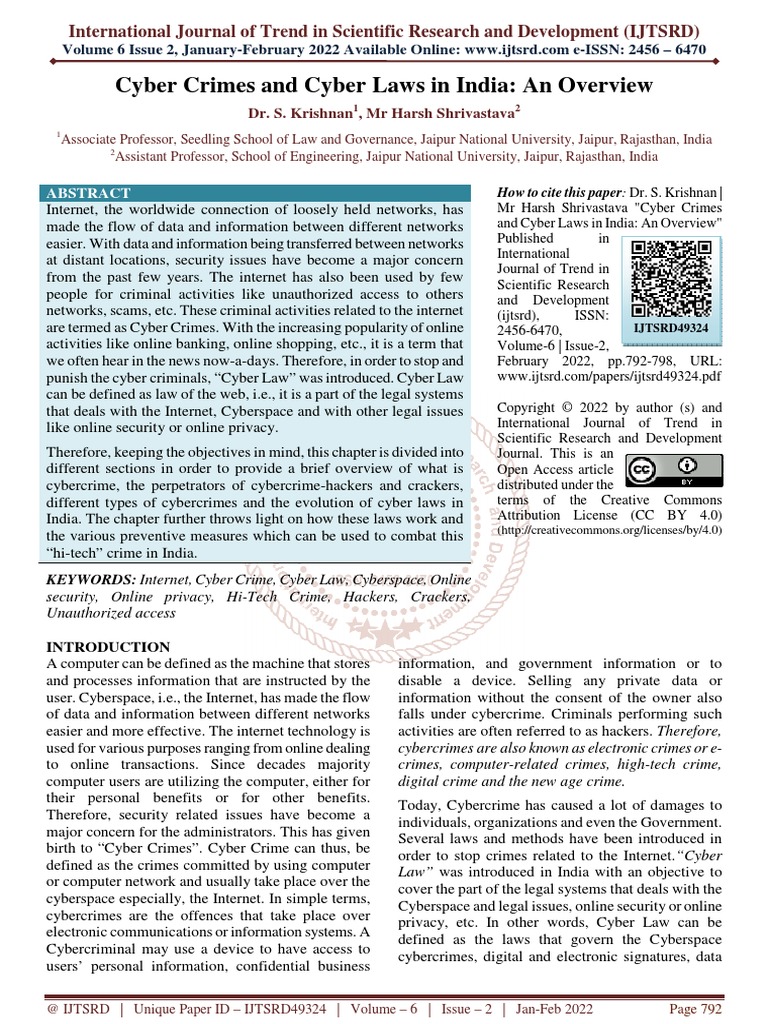 Cyber Crimes and Cyber Laws in India An Overview | PDF | Cybercrime ...
