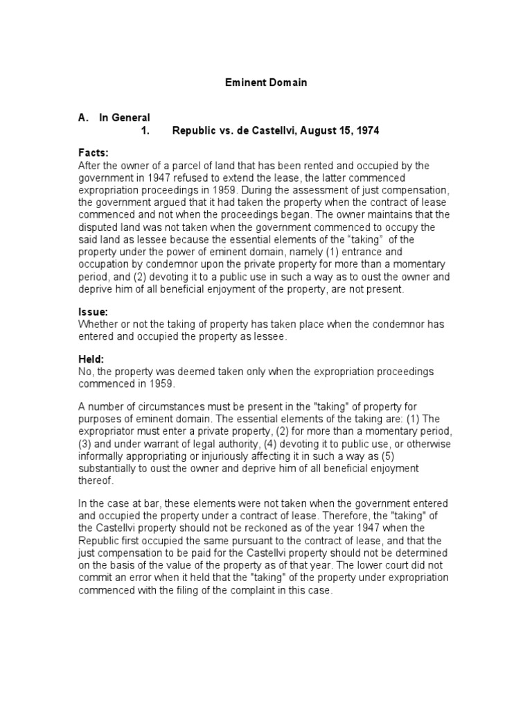 Eminent Domain Case Summaries and Analysis | PDF | Eminent Domain ...