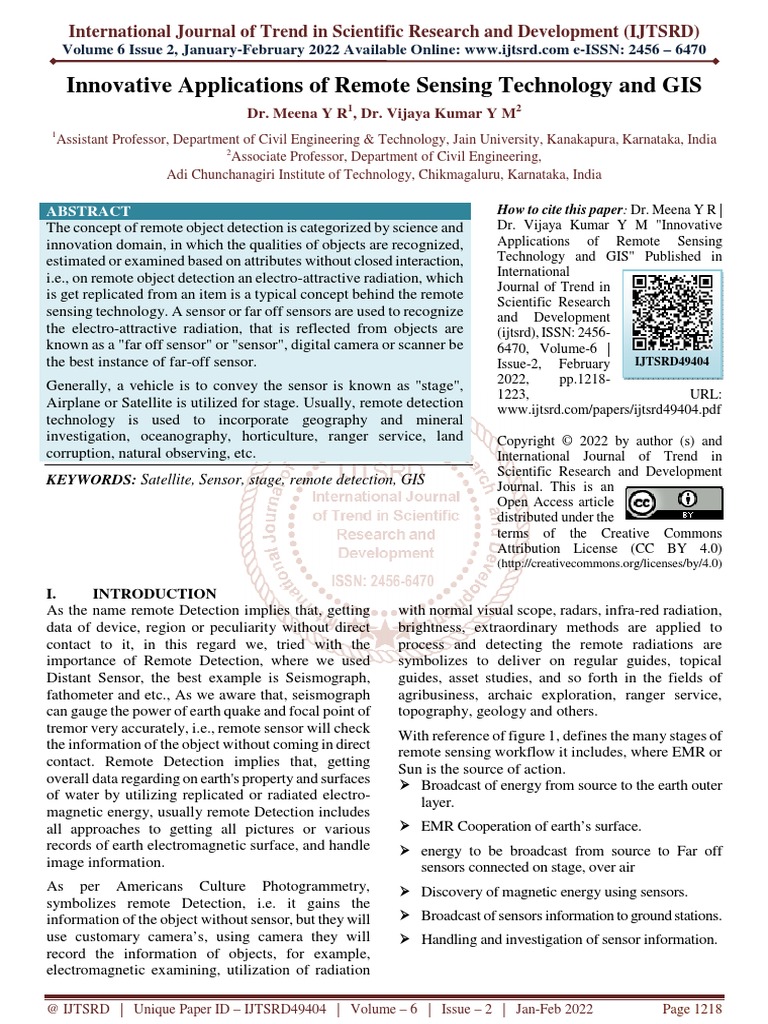 Innovative Applications of Remote Sensing Technology and GIS | PDF ...