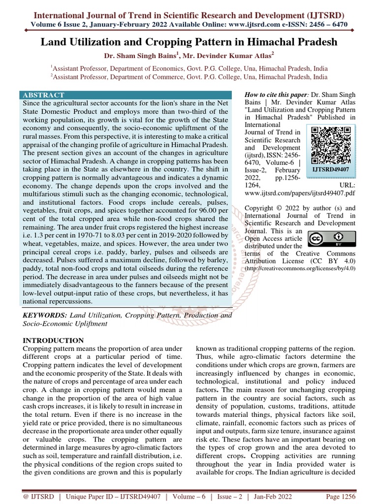 Land Utilization and Cropping Pattern in Himachal Pradesh PDF