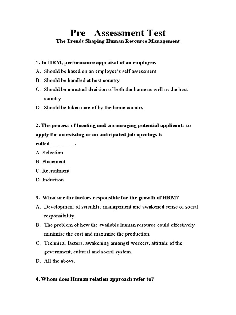 Pre assessment test pdf