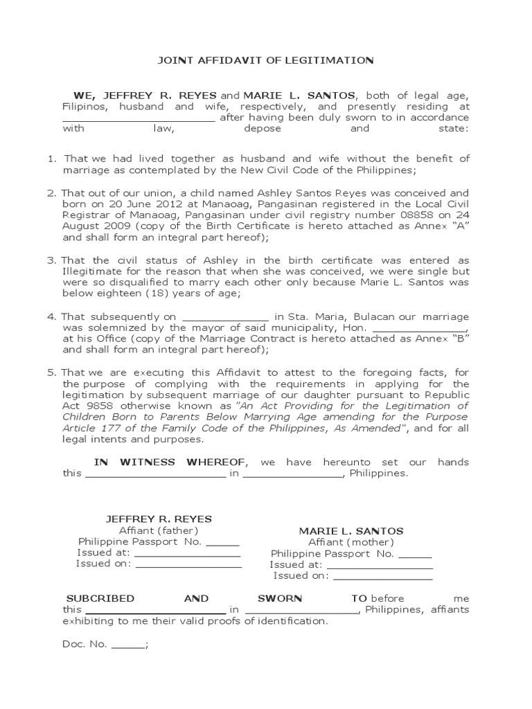 Joint Affidavit of Legitimation 2 PDF Birth Certificate Affidavit