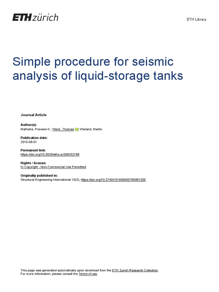 Simple Procedure For Seismic Analysis of Seismic Tanks | PDF ...