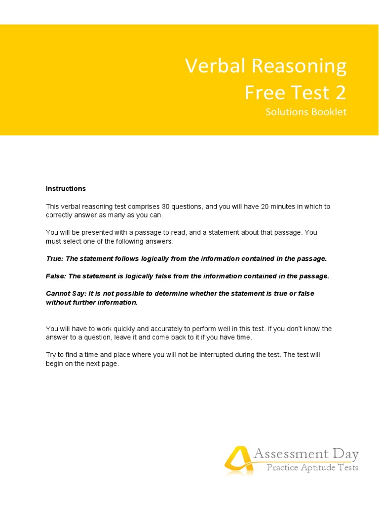 Free Verbal Reasoning Test PDF | PDF | Brand | Financial Statement