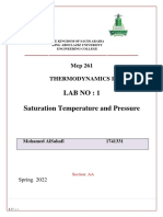Lab No: 1 Saturation Temperature and Pressure: Mep 261 Thermodynamics I