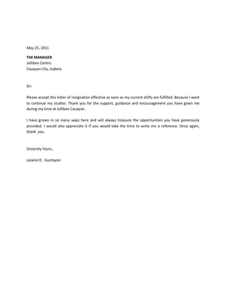 Resignation Letter Pdf