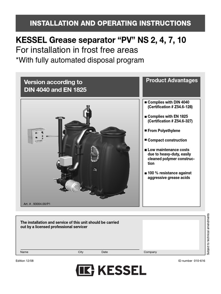 KESSEL Grease separator 'SE' M NS 2, NS 4, NS 7, NS 10, 15 and