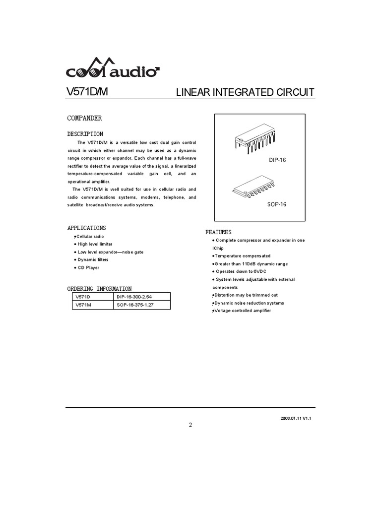 V571D/M Compander Circuit Overview | PDF | Operational Amplifier ...