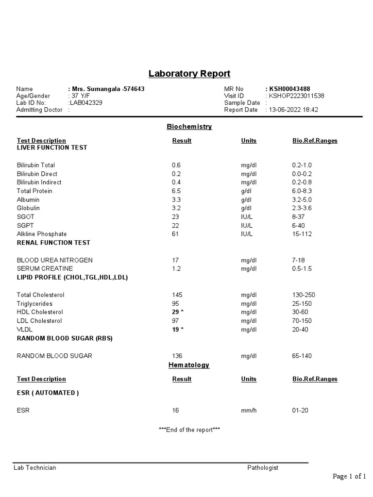 LFT RFT LP RBS Esr | PDF | Cholesterol | High Density Lipoprotein