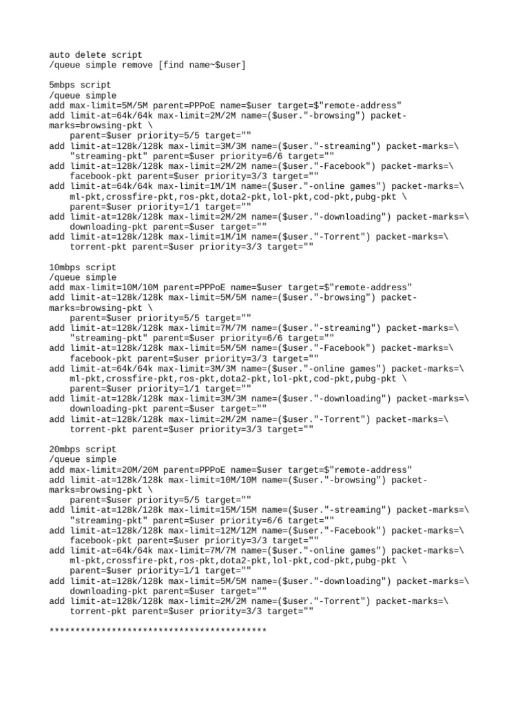 Pppoe Bandwidth Script - by Jose | PDF | Network Architecture ...
