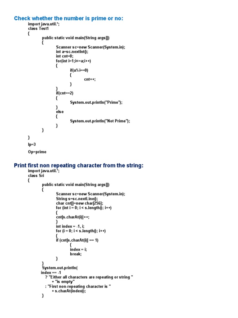 Check Whether The Number Is Prime or No:: Print First Non Repeating ...
