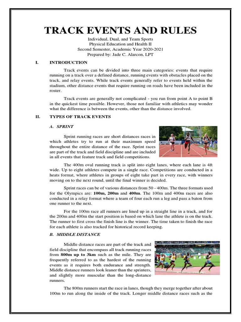 Track Events and Rules | PDF | Track And Field | Long Distance Running