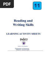 Reading and Writing Skills: Learning Activity Sheets