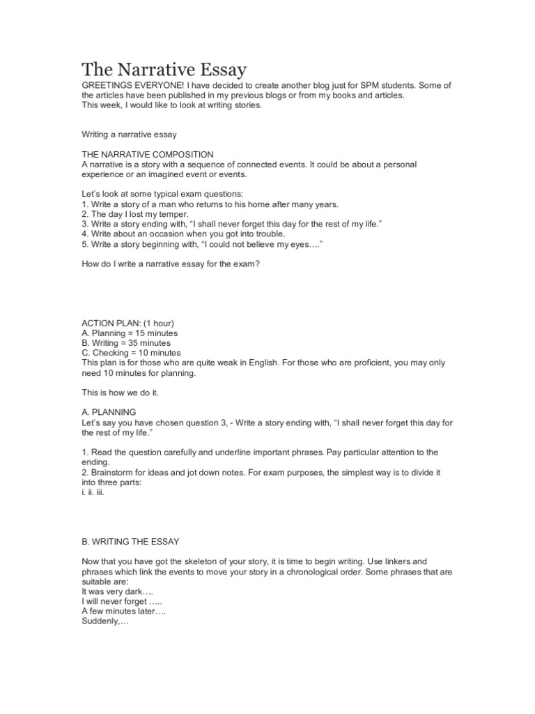 Narrative Essay Example Spm Telegraph