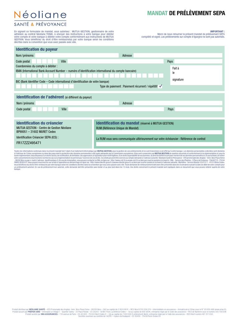 Mandat de Prélèvement SEPA | PDF | Banques | Bancaire