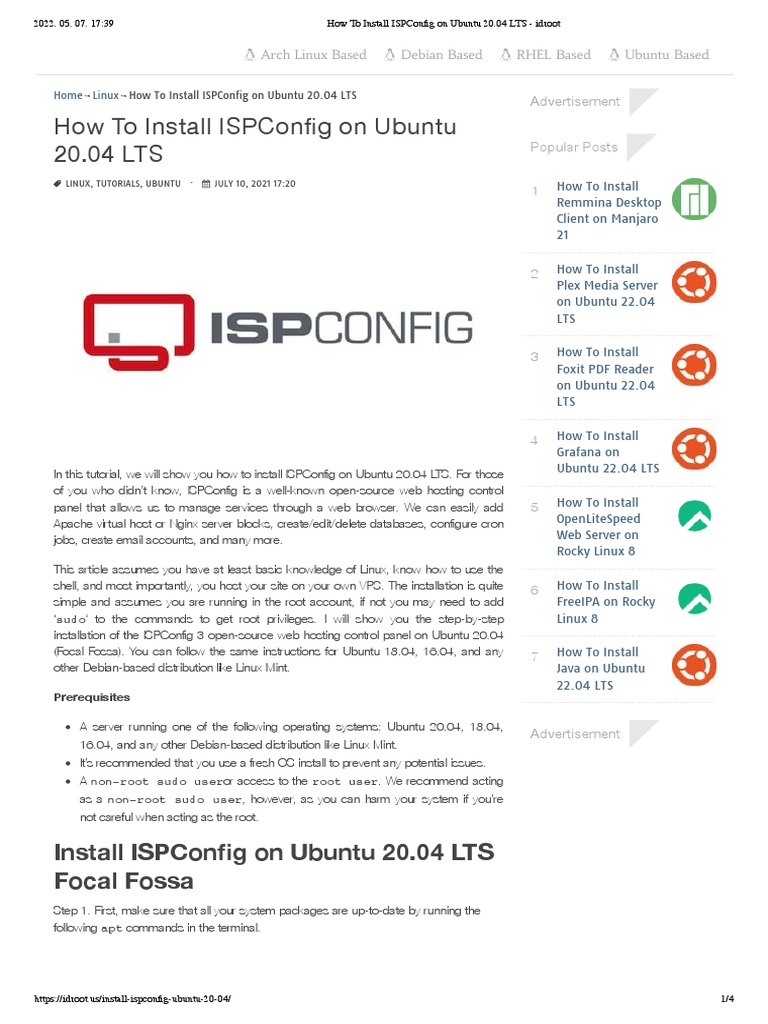 Install ISPConfig on Ubuntu 20.04 LTS | PDF | Computing | Linux