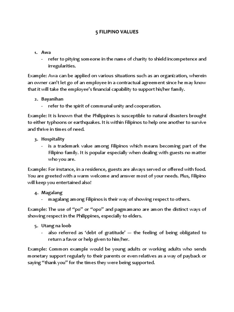 5 Filipino Values | PDF