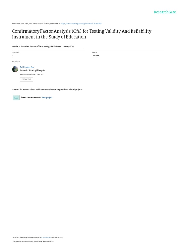 Confirmatory Factor Analysis (CFA) For Testing Validity and Reliability