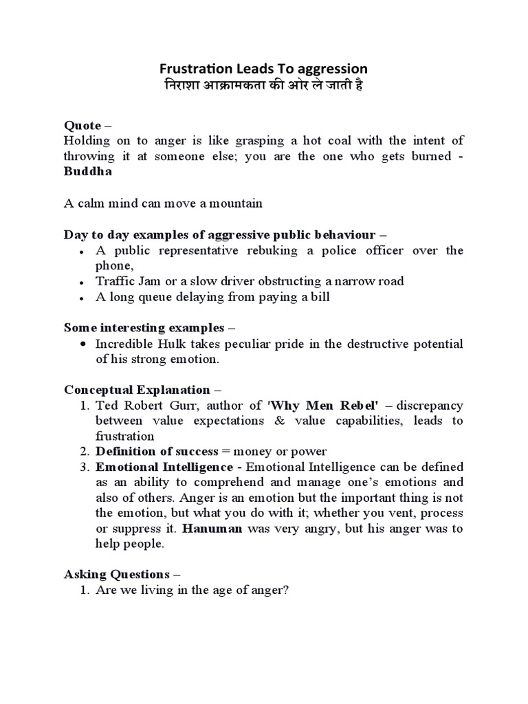 Frustration Leads To Aggression | PDF | Self-Improvement