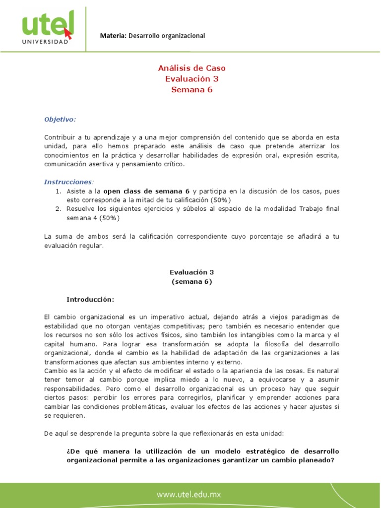 Desarrollo Organizacional - Evaluación 3 - P | PDF | Evaluación