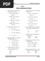 Unit I Taylor's and Maclaurin's Series: Engineering Mathematics-I Multiple Choice Questions