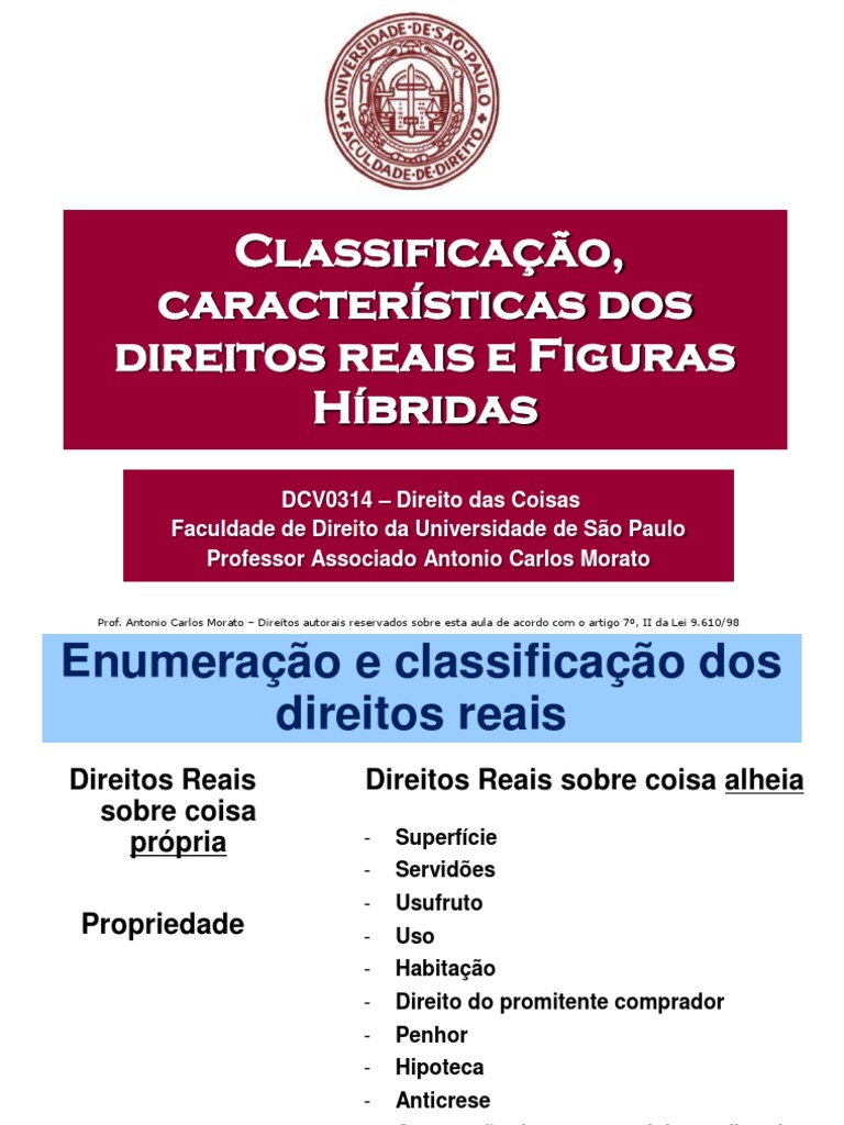 Classificação e Características dos Direitos Reais | PDF | Lei de ...