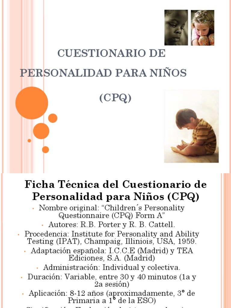 Cuestionario de Personalidad para Niños (CPQ) | PDF | Evaluación ...