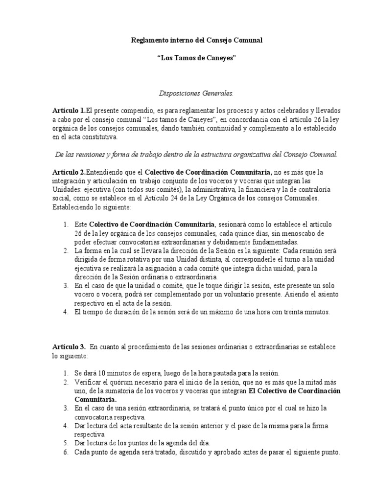 Reglamento Interno Del Consejo Comunal | PDF