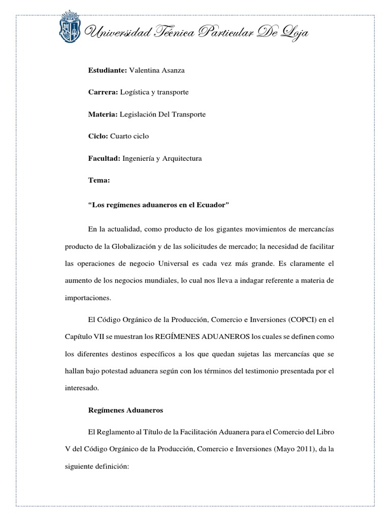 Regímenes Aduaneros en Ecuador | PDF | aduana | Comercio