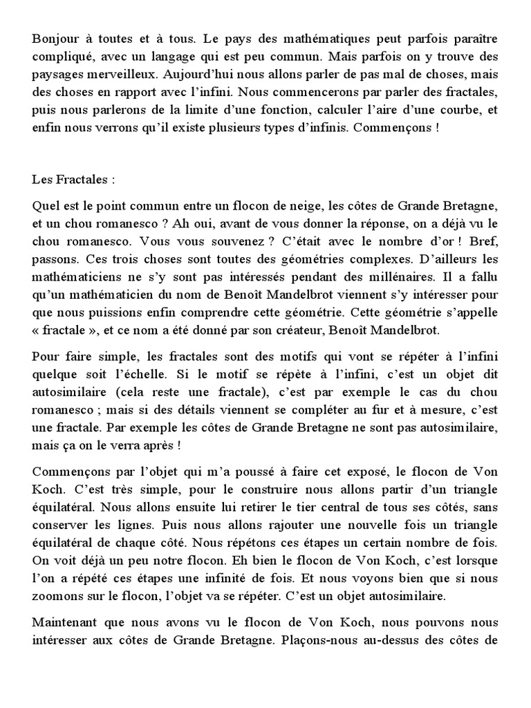 Fractales et Infinis en Mathématiques | PDF | Fractale | Limite ...