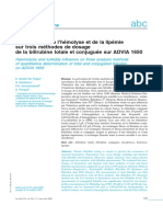 Interferences de Lhemolyse Et de La Lipemie Sur Trois Methodes de Dosage de La Bilirubine Totale Et Conjuguee Sur Advia