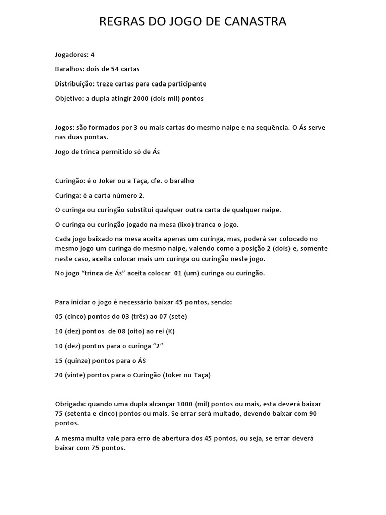 Regras de Canastra para 4 Jogadores | PDF | Coisas efêmeras | Jogos de azar
