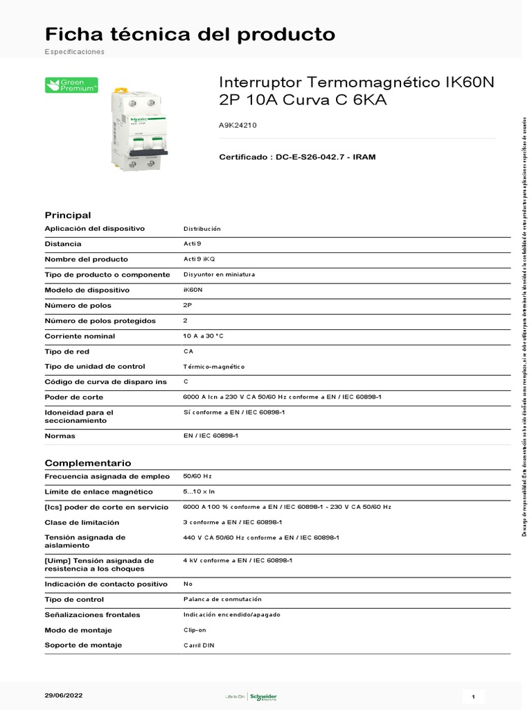 Acti 9 Ik60 - A9K24210 | PDF | Residuos | Ingenieria Eléctrica
