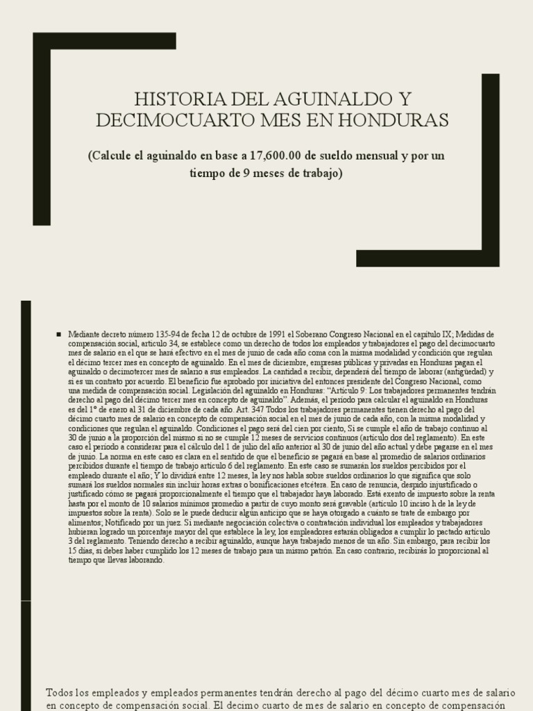 Aguinaldo y Catorceavo en Honduras | PDF | Salario | Salario mínimo