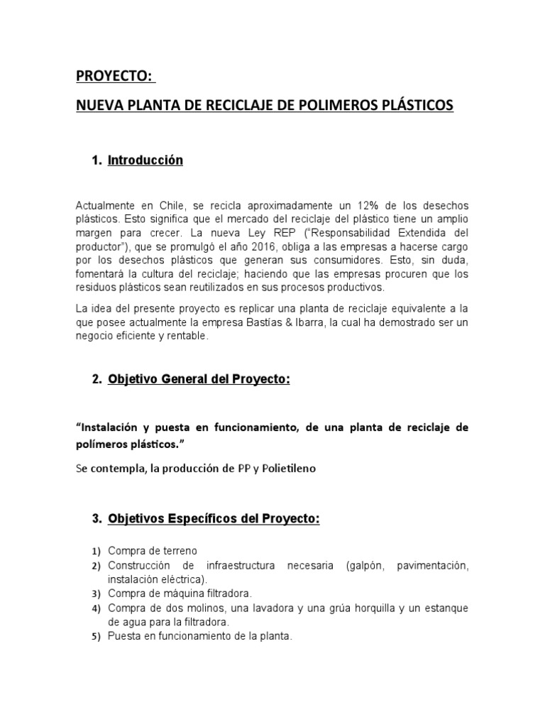 Planta de Reciclaje de Plásticos en Chile | PDF | Reciclaje | El plastico