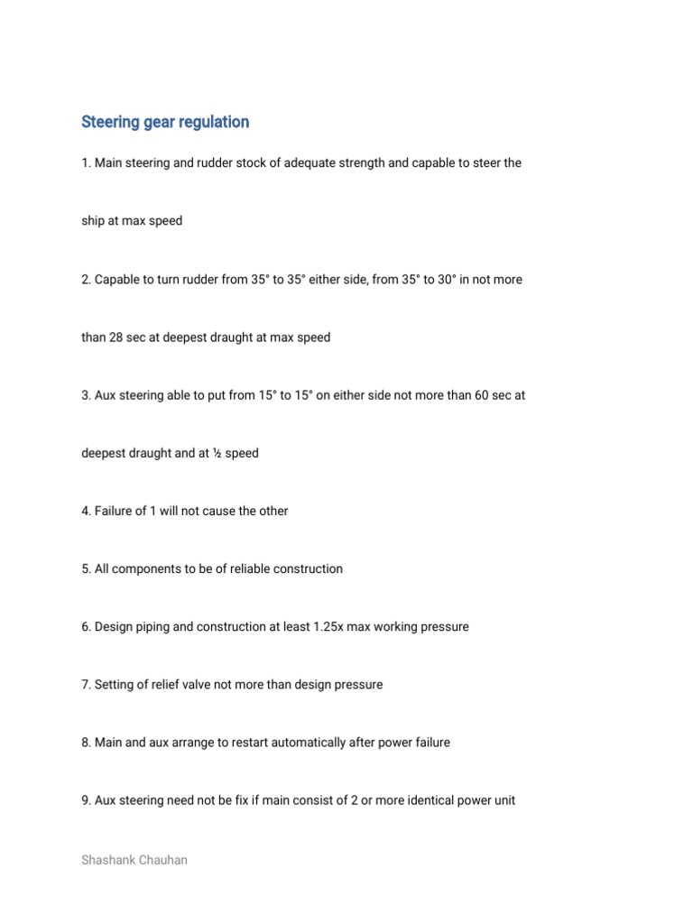 Steering Gear Regulations PDF Steering Manufactured Goods