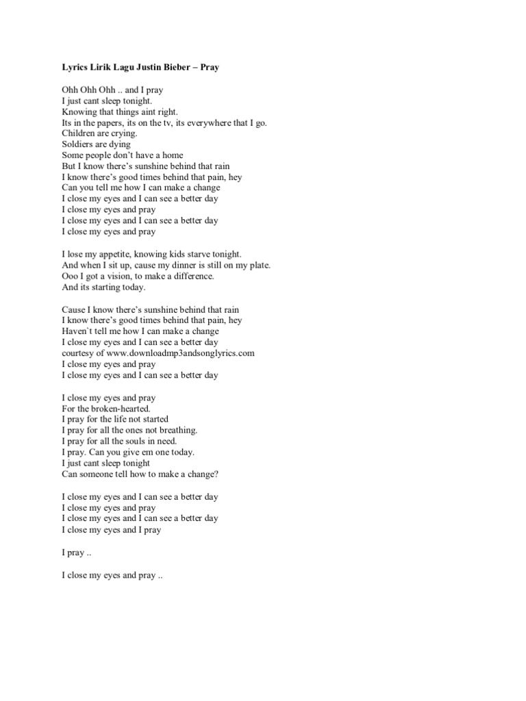 Lyrics Lirik Lagu Justin Bieber Leisure Entertainment General