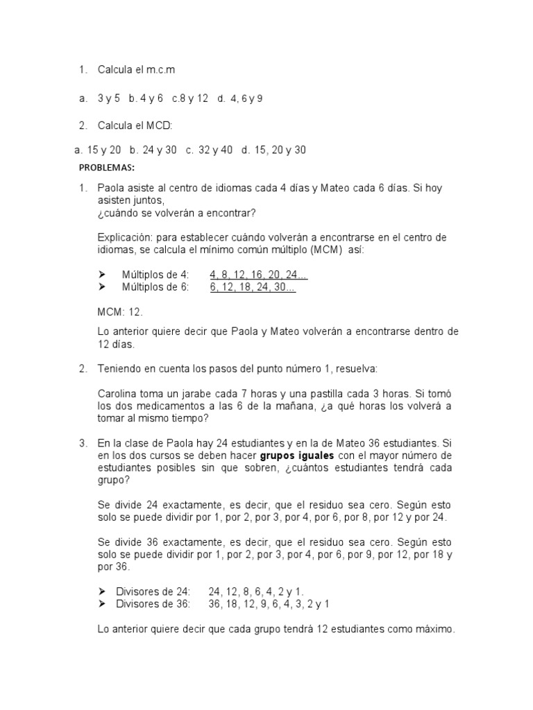 MCM y MCD en problemas educativos | PDF | Métodos y materiales de ...