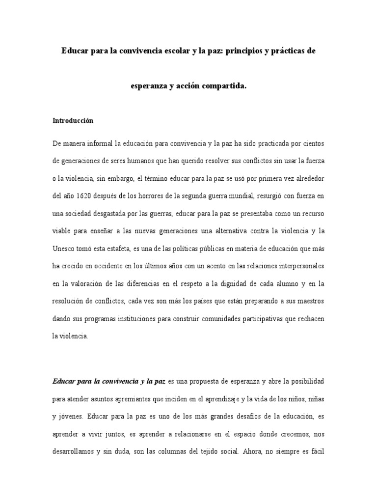 Educar para la convivencia y la paz | PDF | Pensamiento crítico | Verdad