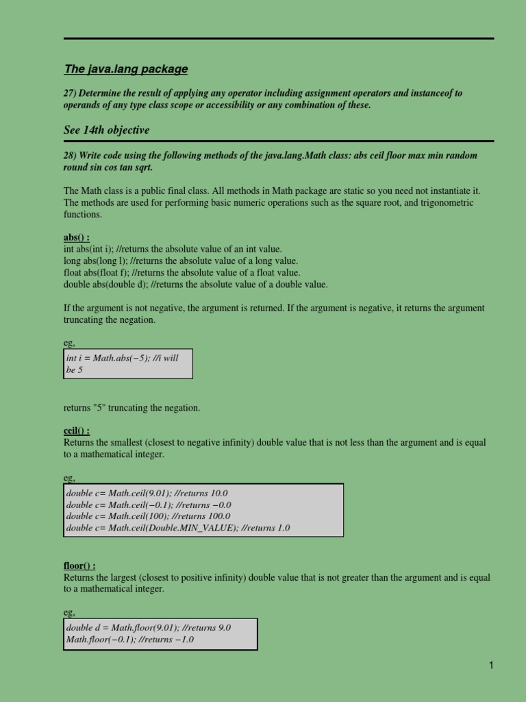 See 14th Objective The Java Lang Package Trigonometric