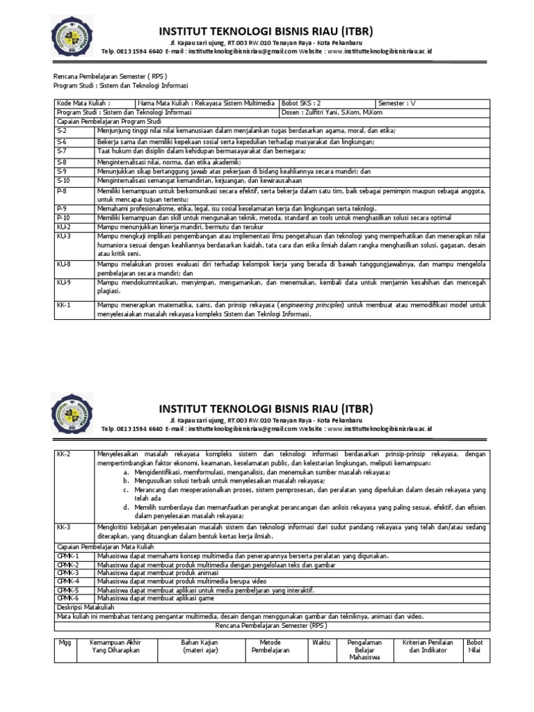 RPS Rekayasa Sistem Multimedia ITBR | PDF | Bisnis