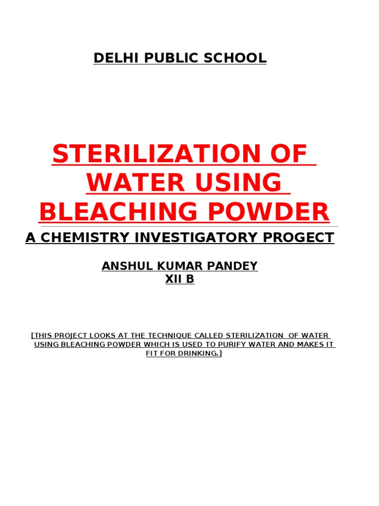 Sterilization of Water Using Bleaching Powder Water Purification Bleach