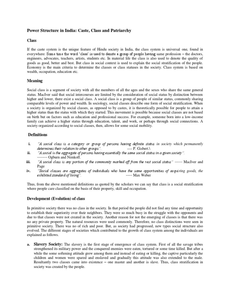 Caste, Class, and Patriarchy in India | PDF | Social Status | Social ...