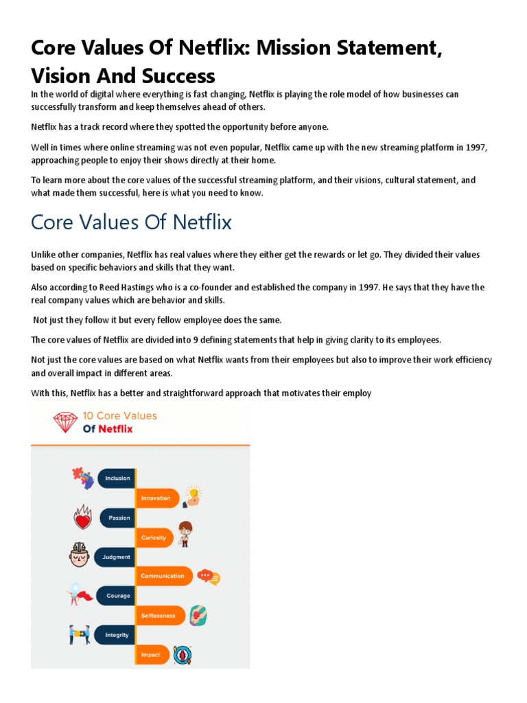 Core Values of Netflix PDF Netflix Streaming Media