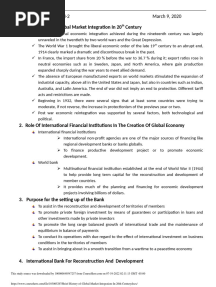 Brief History of Global Market Integration in 20th Century