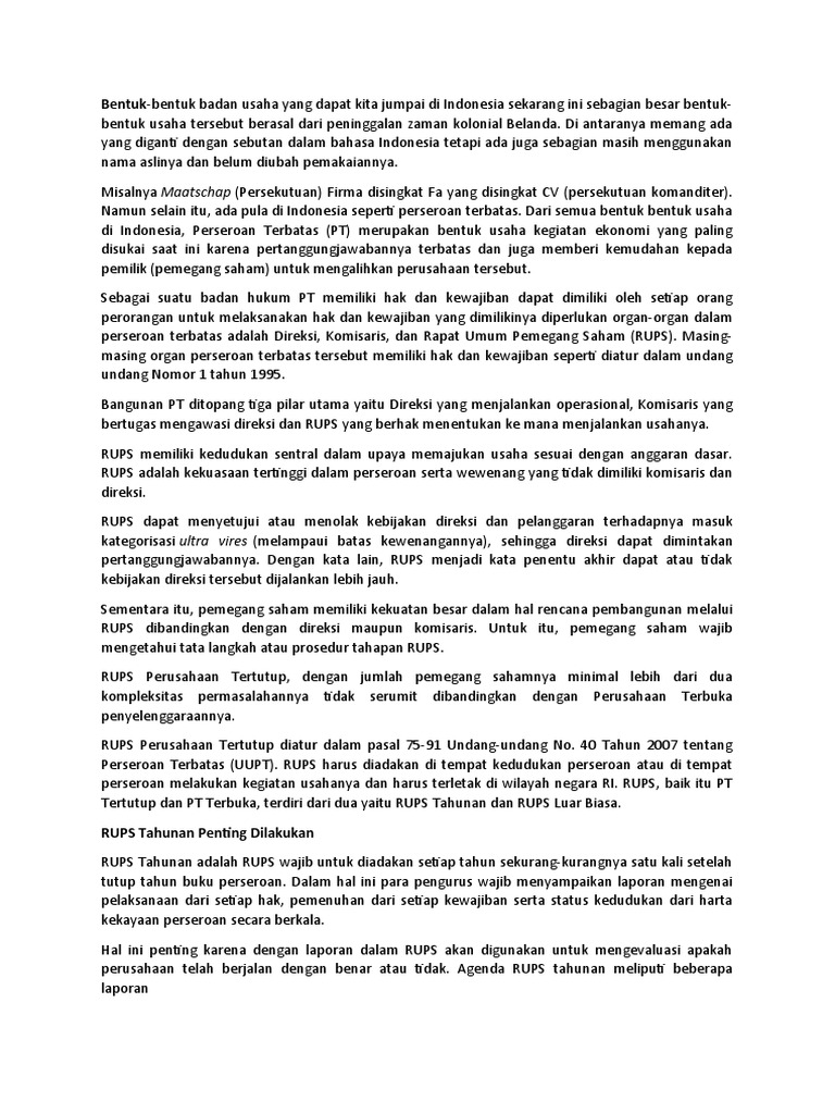 Tata Cara RUPS Perseroan Terbatas | PDF | Hukum