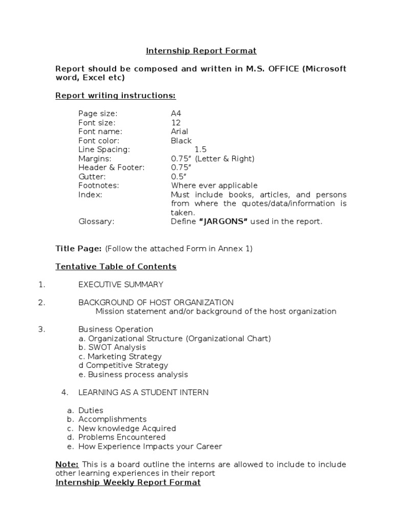 Internship Report Format Pdf Internship Job Hunting
