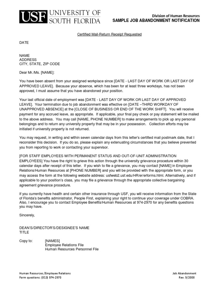 Sample Certified Job Abandonment Letter PDF Employment Human Resources