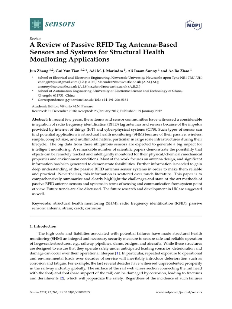 Sensors A Review of Passive RFID Tag AntennaBased Sensors and Systems
